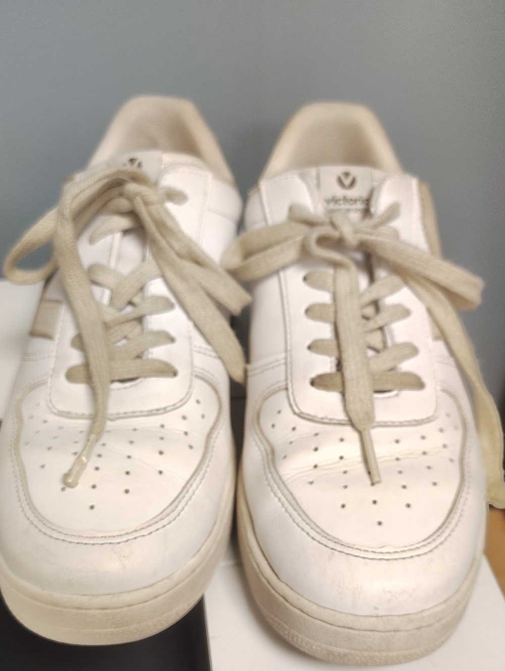 Victoria Made In Spain White Leather Sneakers with Beige Accents